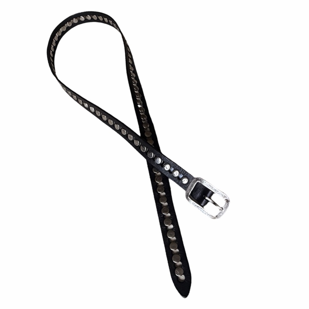 Black Studded Leather Belt with Silver Buckle - Picture 3 of 10